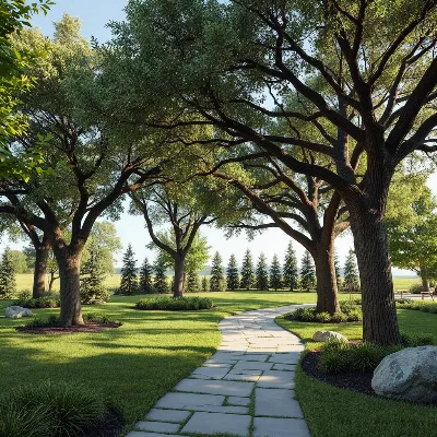 Dream outdoor space with healthy trees and elegant hardscaping